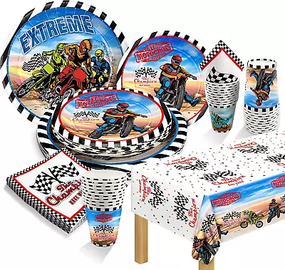 Algpty Dirt Bike Decorations Plates Set | Service For 20 | Dirt Bike Birthday Su • $26.24