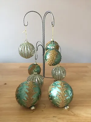 £20 • Buy Gisela Graham Turquoise And Gold Glass Christmas Baubles ( Set Of 8)