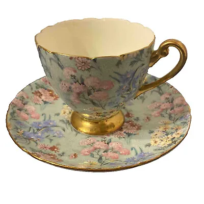 £54.39 • Buy Shelley Melody Chintz Footed Teacup And Saucer Set 13382 England Bone China