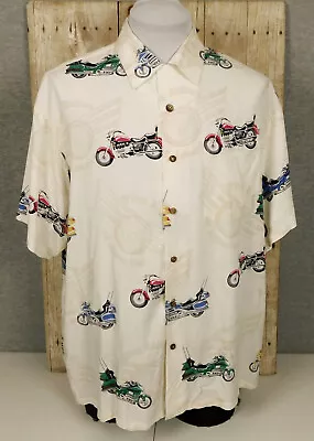 Aloha Polo Hawaiian Button Front Shirt Mens Large Short Sleeve Motorcycles • $9.99