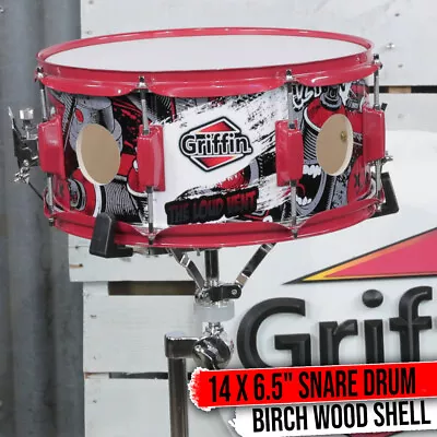 GRIFFIN Snare Drum Birch Wood Shell 14�x6.5 Inch Large Vents Metal Marching Head • $49