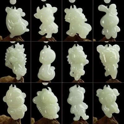 Chinese Zodiac Jade Pendant Natural Jadeite Amulet White Gifts Jewelry Necklace • $8.63