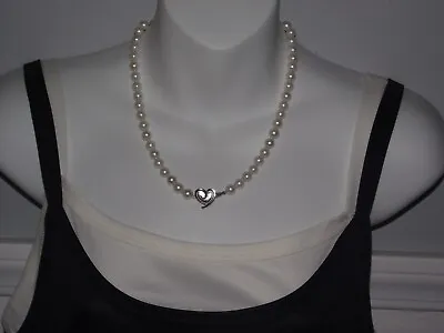 Vtg Mary Kay Silver Tone Clasp Faux Pearl Knotted Glass Bead 18  Strand Necklace • $25