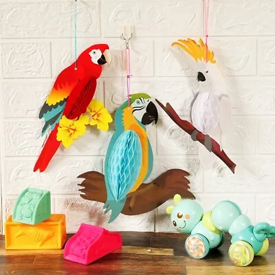 £5.79 • Buy 3x Artificial Parrot Honeycomb Paper Birds Hanging Ornament Hawaiian Party Decor