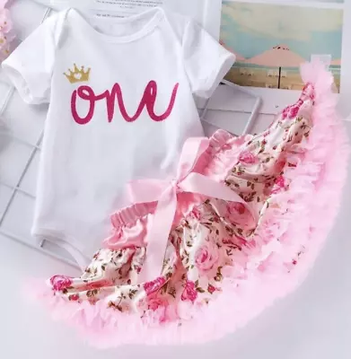 1st First Birthday Outfit Set Dress Smash Cake Party Tutu Bodysuit Romper Pink • $29.99