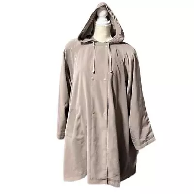 VTG Mulberry Street Button Up Hooded Jacket Coat Trench Tan Womens Oversized M • $36