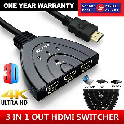 3 Port 4K HDMI 2.0 Cable Auto Splitter Switch Switcher 3x1 Adapter HUB 3D 3 To 1 • $5.51