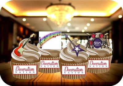 £2.85 • Buy Rainbow Musical Mix Notes Guitars Drums 12 Edible STANDUP Cake Toppers Music Fun