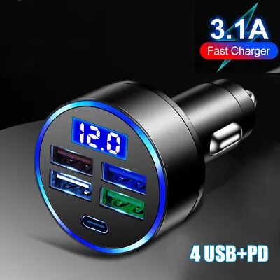 $6.29 • Buy 4 Ports USB PD Car Charger Adapter LED Display QC3.0 Fast Charging Accessories