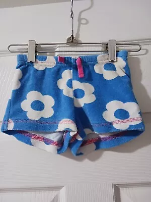 Mini Boden Girls 2T Blue White Flower Terry Cloth Shorts EUC • $15