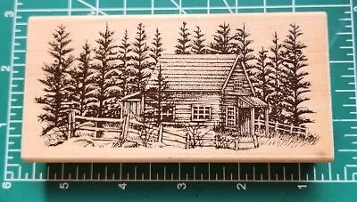 Vintage - Stampscapes- Log Cabin With Fence Trees.EUC B20 • $9.59