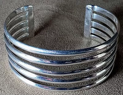 Vintage Navajo Native American Modern Sterling Silver Wide 5 Band Cuff Bracelet • $198