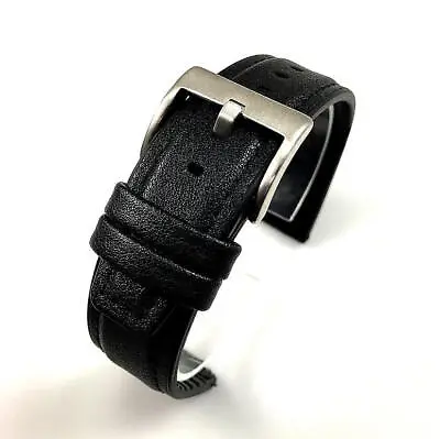 Black Leather Watch Strap Quick Release Band With Silver Steel Buckle #1511 • $14.95