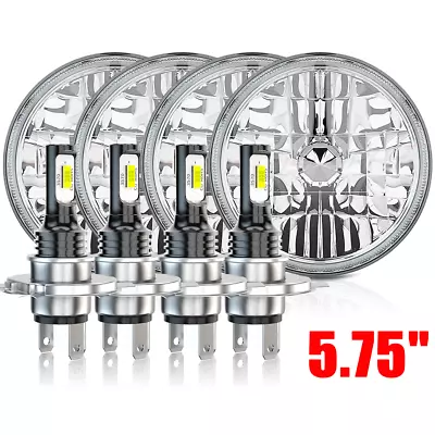 H5001 5 3/4  5.75  Round Glass Headlight Housing H4 Conversion Lights 4PCS • $149.99