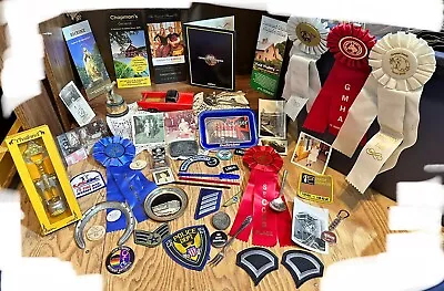 Vintage Junk Drawer Lot John Deere Buckle PD & FD Patches Budweiser Tray Horse • $31