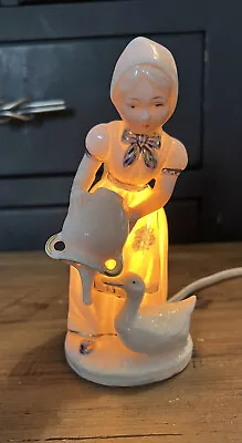 Vintage Japan  I W Rice IRICE Ceramic Night Light Lamp Milk Girl Feeding Goose • $22