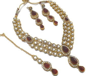 $24.93 • Buy Indian Bollywood Gold Plated Kundan Choker Bridal Necklace Earrings Jewelry Set
