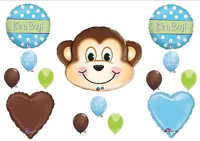 BABY BOY MONKEY SHOWER BALLOONS Decorations Supplies It's A Safari Jungle • $15.95