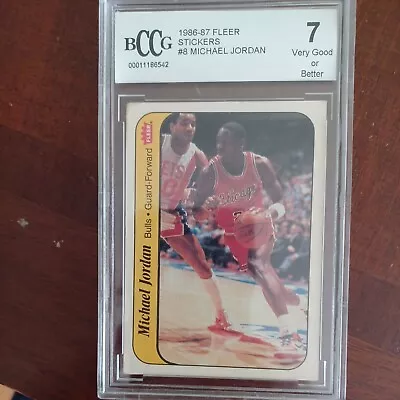 1986-87 Fleer Sticker Michael Jordan Rookie RC #8 BCCG 7 Bulls • $623.23