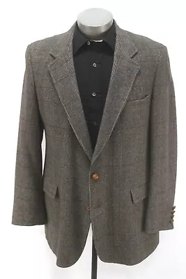 Mens Taupe Plaid VINTAGE Camel Hair USA Blazer Jacket Sport Suit Coat Slim 44 L • $27.99