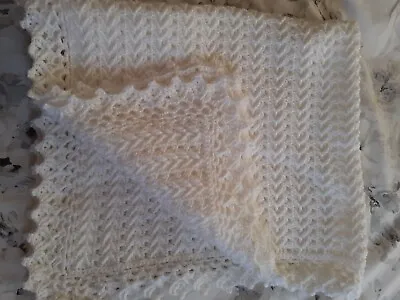 Handmade White Crochet Baby Blanket + Free Cardigan Or Hat In 3 Sizes • £12