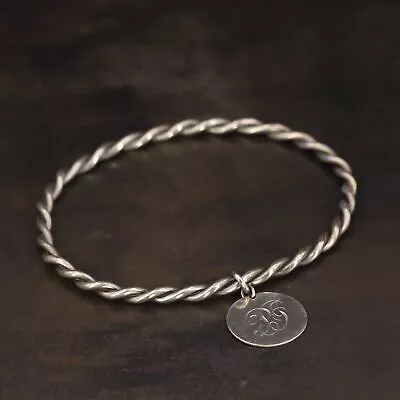 VTG Sterling Silver - 1908 VICTORIAN ID Charm 7.5  Braided Bangle Bracelet - 14g • $8.50