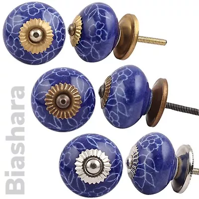 £2.60 • Buy Navy Blue Floral DOOR KNOBS CERAMIC Cupboard Handles Wardrobe Drawer Pulls Dark 