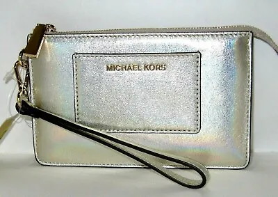 Michael Kors New Pale Gold Metallic Leather Small Pocket Gusset Wristlet NWT $88 • $42.99