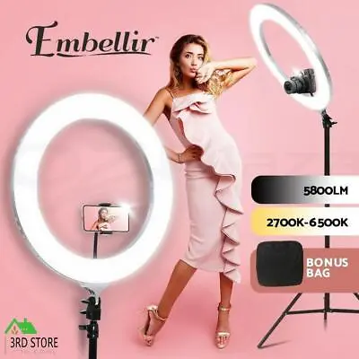Embellir LED Ring Light With Stand 19  Tripod Silver Phone Camera Dimmable Diva • $123.14
