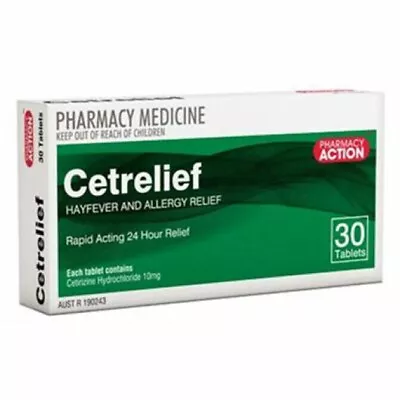 Cetrelief 30 Tablets - Hayfever & Allergy Relief - Zyrtec Generic Antihistamine • $8.99