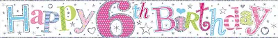 £1.99 • Buy 6th Birthday Girl Pink Banner/ Age 6 Girl Pink Birthday Party Decoration (SE)