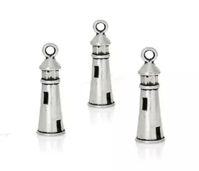 10 Pcs Tibetan Silver 3D Lighthouse Charms Pendants Seaside Beach Nautical I239 • £2.39