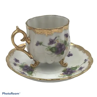 Vintage Footed Tea Cup And Saucer Gold Trim Sweet Violets Ew 8/691 3 Legs • $76.45