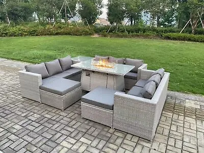 Fimous Outdoor Garden Dining Set Rattan Furniture Gas Fire Pit Dining Table Sofa • £1129