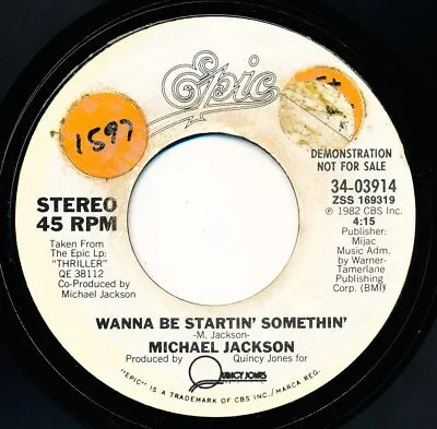 MICHAEL JACKSON - WANNA BE STARTIN' SOMETHIN' - 34-03914  PROMO - 45 Record VG++ • $9.95