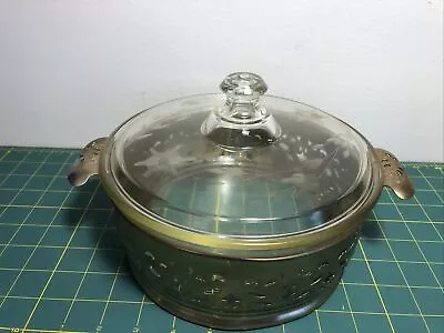 Antique Pyrex Casserole Dish 168-268 B1-E Cut Glass Lid & Farberware Carrier USA • $21.95