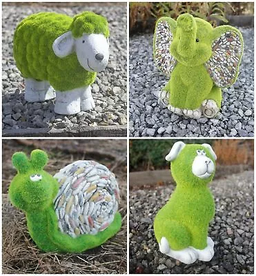 Animal Garden Ornament Moss Effect Flocked Grass Sheep Elephant Dog Snail Decor • £15.29