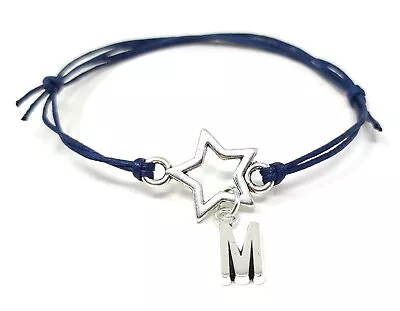 £1.75 • Buy Personalised Initial Letter Star Charm Waxed Cord Wish Bracelet Birthday Xmas