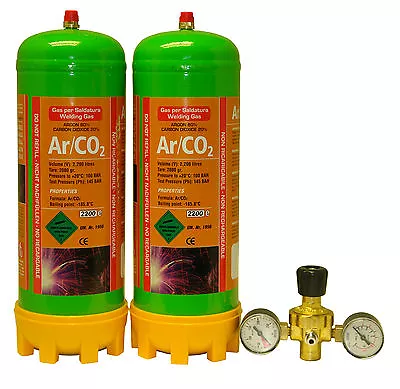 Argon/Co2 2 X 220ltr Gas Bottle For MIG Welding Disposable Cylinder & Regulator. • £89.40