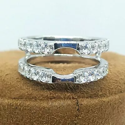 1.40 Ct Round Moissanite 14K White Gold Plated Enhancer Guard Wrap Wedding Ring • $120.93