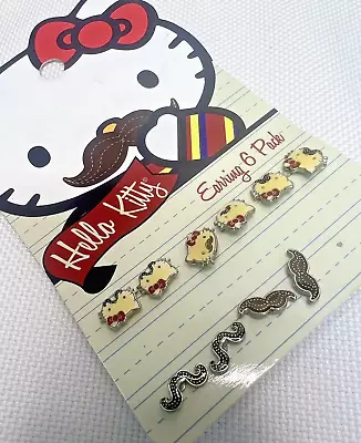 Hello Kitty 5 Pack Of Stud Earrings By Sanrio Head And Mustache Enamel Studs • $5.09