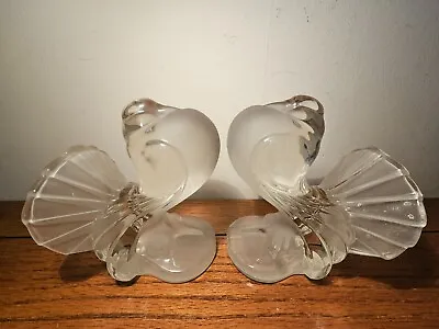 Vintage Pair Glass Pouter Pigeons Clear & Frosted Glass Figurinespaperweights • $29.99