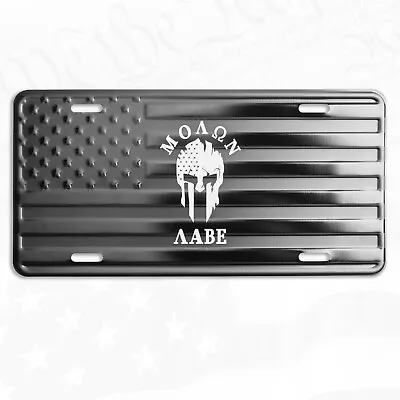 Patriotic American Flag Molon Labe Embossed Stars & Stripes License Plate Tag • $15.95