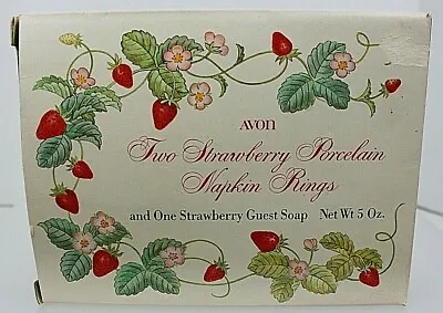 VINTAGE AVON 22K Strawberry Porcelain Napkin Rings And 5 Oz Soap Collectible NOS • $14.90