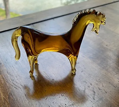 Vintage Amber Hand Blown Glass Horse Figurine  • $13.50