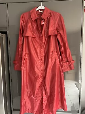 Vintage Rustly Crinkly Nylon Red Mac Belted Rain Coat Sz 12 Used • £18