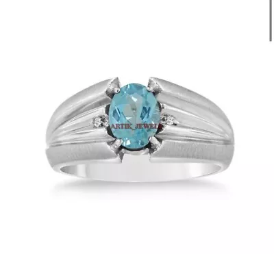 Natural Blue Topaz Gemstone With 925 Sterling Silver Ring For Men's AJ429 • $83.22