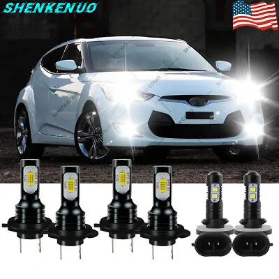 For 2012-2017 Hyundai Veloster 6000K LED Headlight High Low+Fog Light Bulbs KIT • $31.99