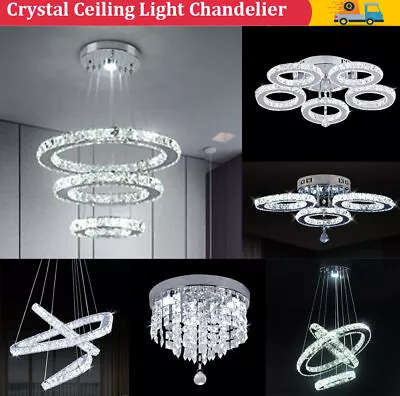 Crystal Chandelier LED Ceiling Light Modern Lamp Stainless Steel Lights Fixtures • £46.99