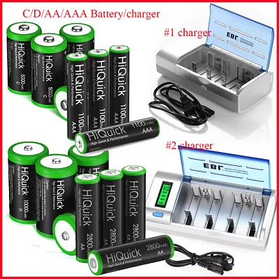 Lot C D Size Cell Rechargeable 1.2V NI-MH Batteries / AA AAA Battery / Charger • $9.99